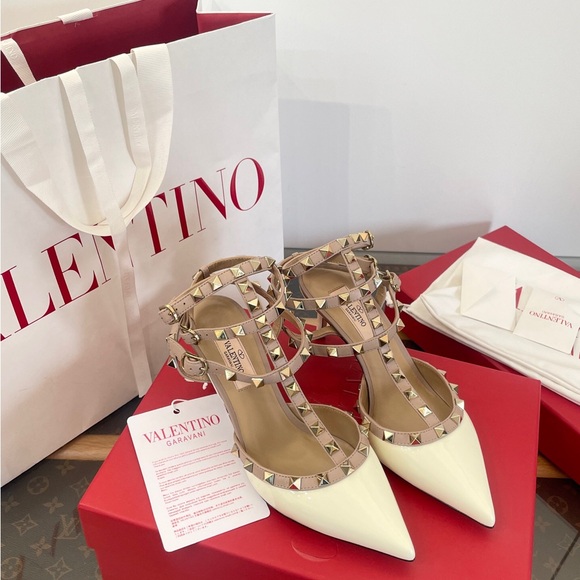 Valentino Rockstud Poudre Studded Strappy Pumps - Picture 1 of 9